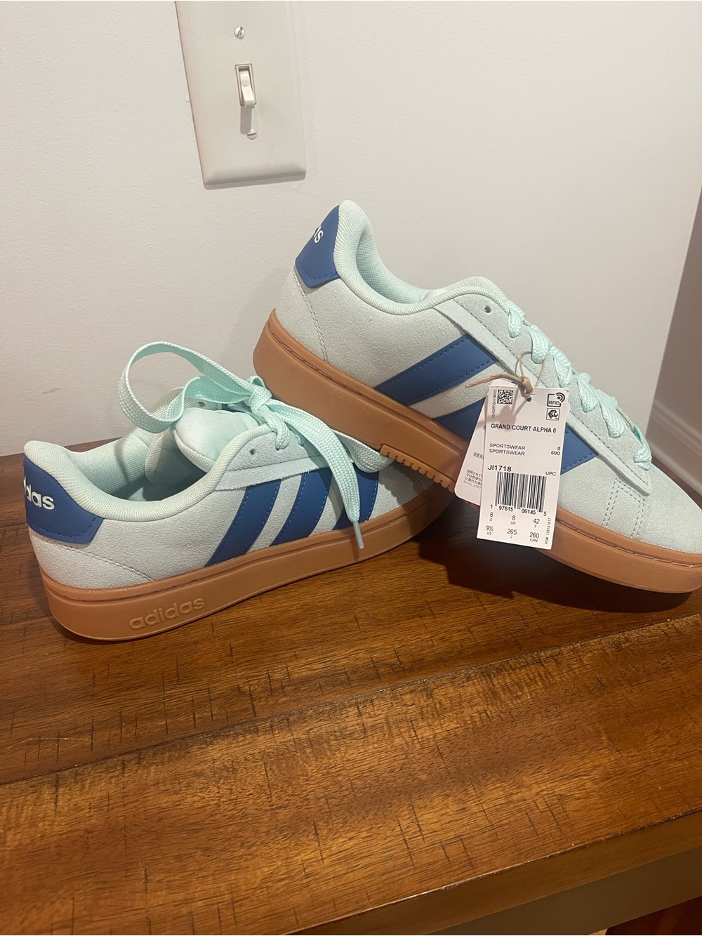 adidas Mint and Blue 3-Stripe Casual Sneakers with Gum Sole